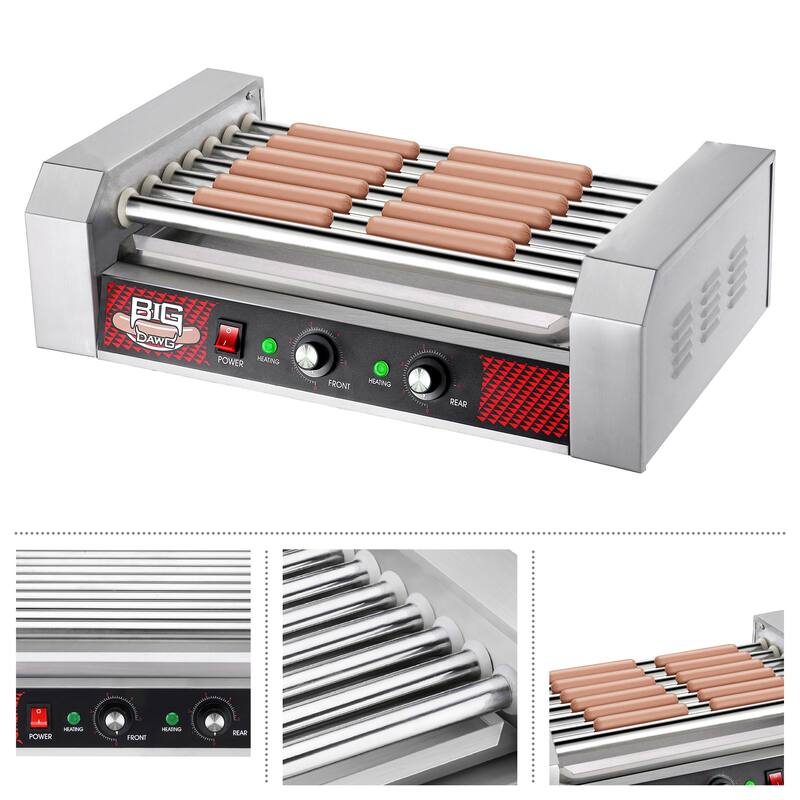 Hot Dog Roller Machine – Stainless-Steel Cooker with 7 Non-Stick Rollers by Great Northern Popcorn