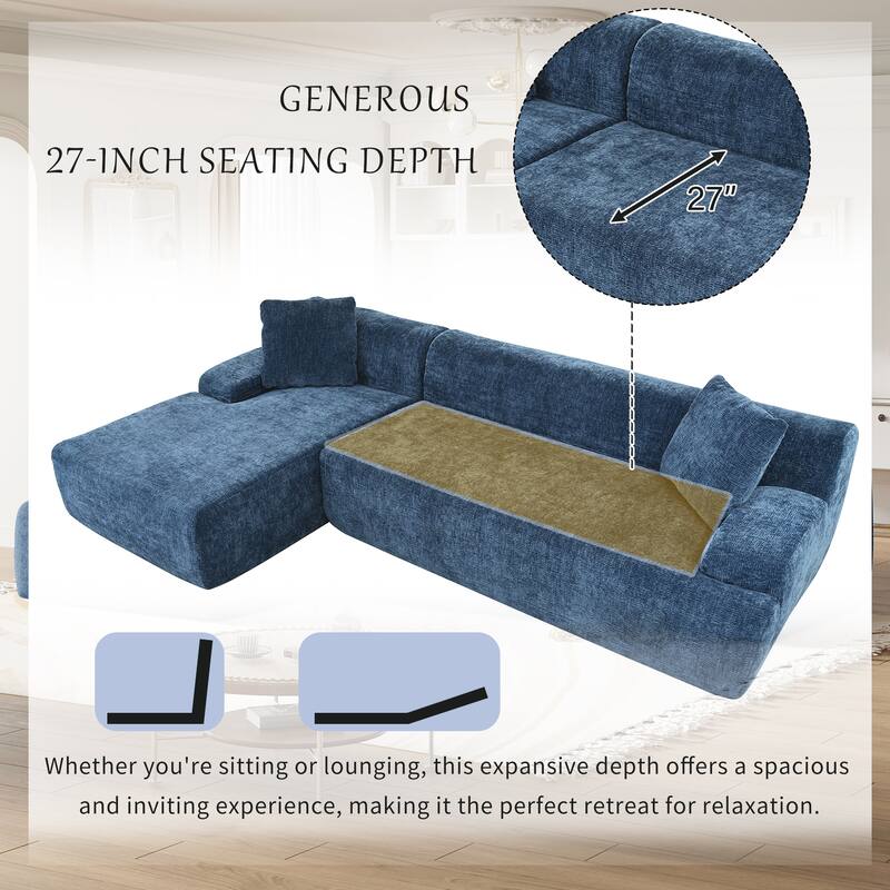 L-Shape Modular Sectional Sofa with Chaise Lounge, Oversized Chenille Upholstered Sofa, 3 Seater Sofa with 2 Throw Pillows