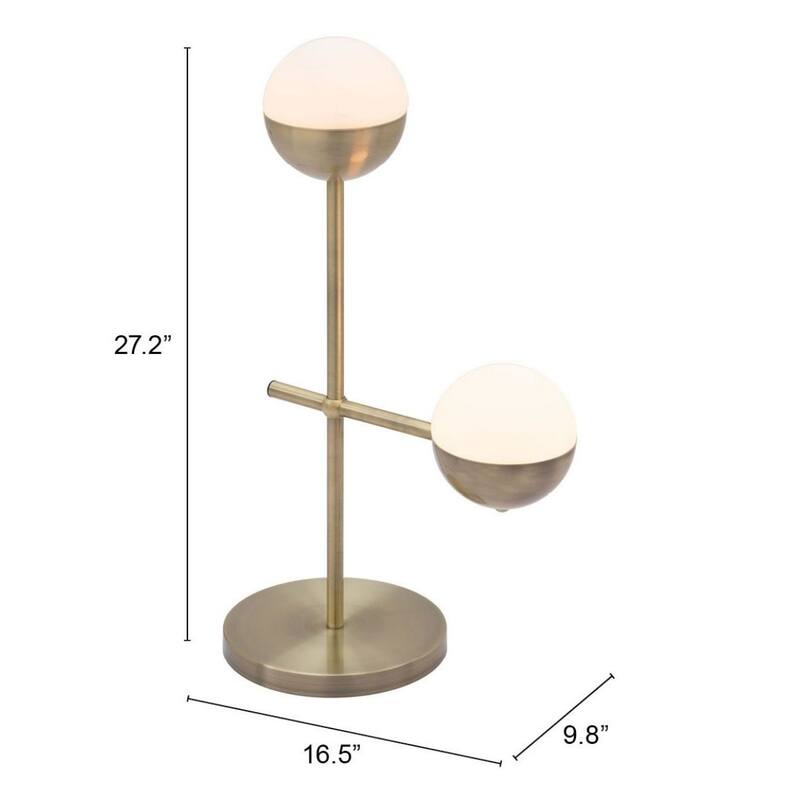 Brass Metal Bedside Table Lamp with Off White Glass Globe Shade Rotary Switch - 16.5” x 9.8” x 27.2” (D x W x H)