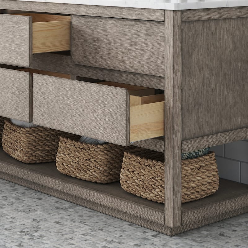 Oakman Carrara White Marble Countertop Bath Vanity in Grey Oak with Mirror