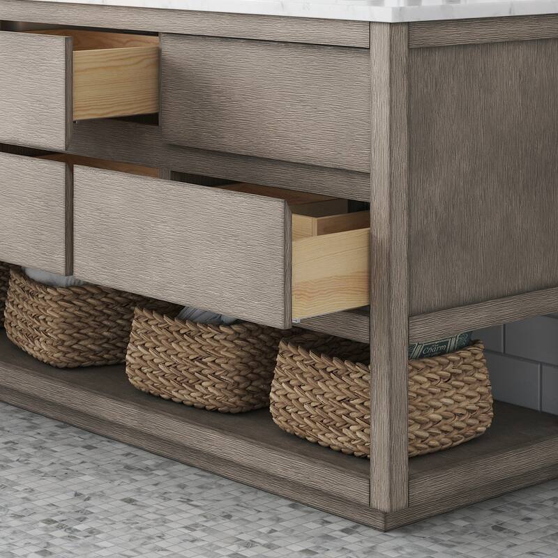 Oakman Carrara White Marble Countertop Bath Vanity in Grey Oak