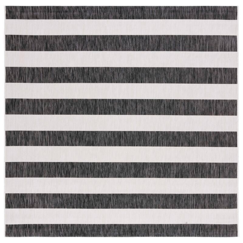 SAFAVIEH Courtyard Jetje Indoor/ Outdoor Waterproof Backyard Patio Rug - 4' Square - Ivory/Black