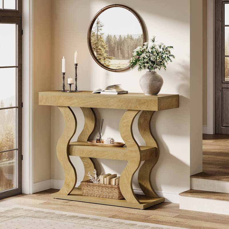 3-Tier Small Console Table for Entryway, 41" Narrow Wood Sofa Table