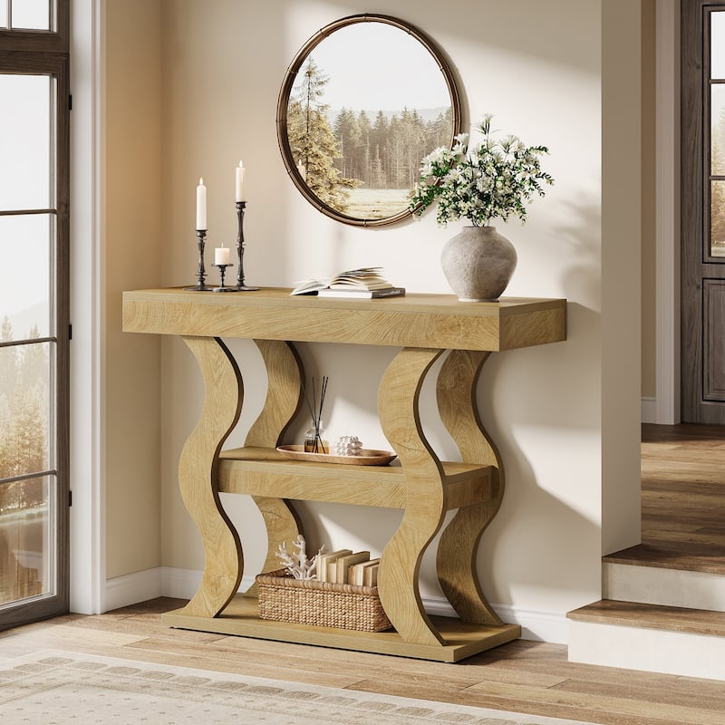 41" Console Table for Entryway, 3-Tier Wood Sofa Table with Storage Shelves for Living Room, Hallway, Foyer, Entrance
