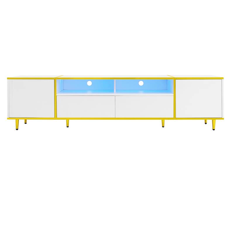 Roomfitters Modern TV Stand for up to 80 Inch TV, Entertainment Console with LED Shelves, Drawers and Cabinets