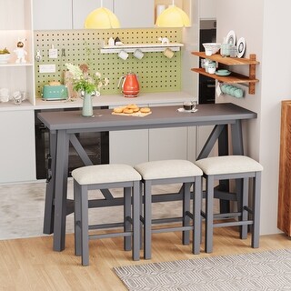Kitchen Dining Bar Table Set with 3 Upholstered Stools - Bed Bath ...