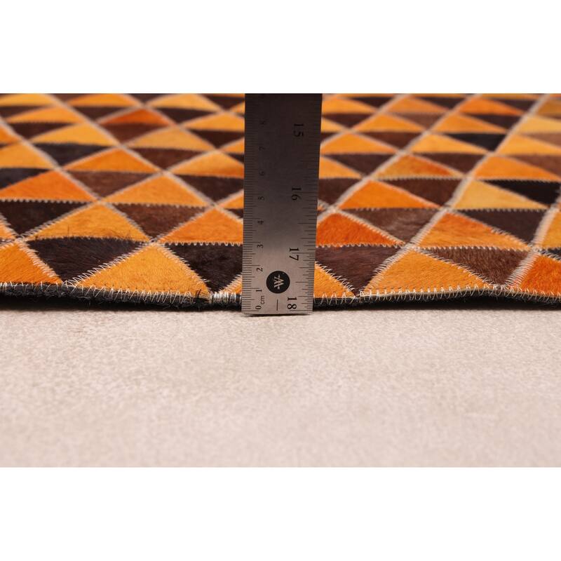 ECARPETGALLERY Handmade Cowhide Patchwork Orange Leather Rug - 5'11 x 5'11