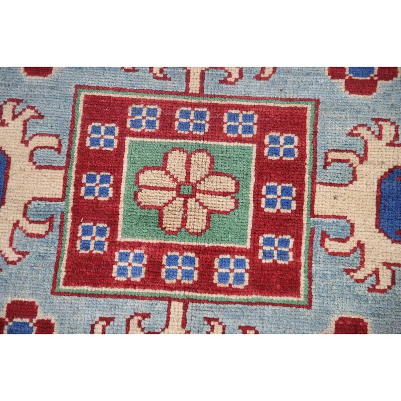 Hand Knotted Oriental 100% Wool Carpet Traditional Geometric Red Kazak Area Rug - 9' 9'' X 6' 6''
