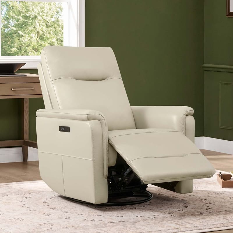 Spruce & Spring Genuine Leather Swivel Glider Recliner with Adjustable Headrest