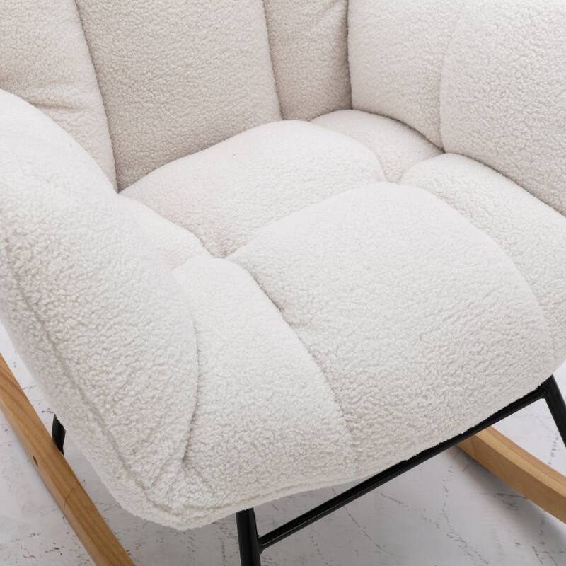 Mid Century Modern Teddy fabric Tufted Upholstered Rocking Chair Padded Seat for Living Room Bedroom