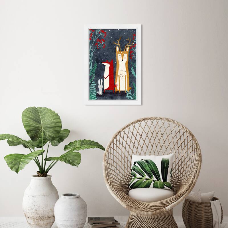 Wynwood Studio Prints Animals Gentle Snow Full Buddies Blue and Dark Blue Rustic Wall Art Canvas Print - White