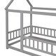 preview thumbnail 66 of 71, Floor Wooden Bed with House Roof and Fence Guardrails for Kids' Bedroom
