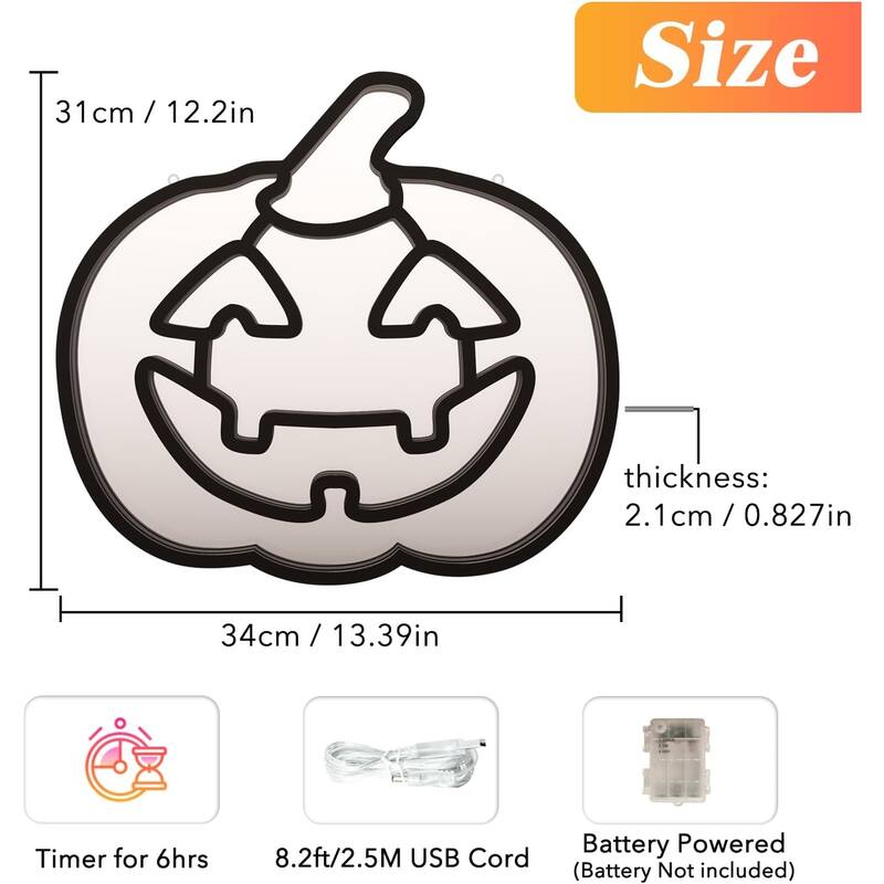 3D Pumpkin LED Infinity Mirror, 12x13", Orange/Green Halloween Motif, USB/Batt