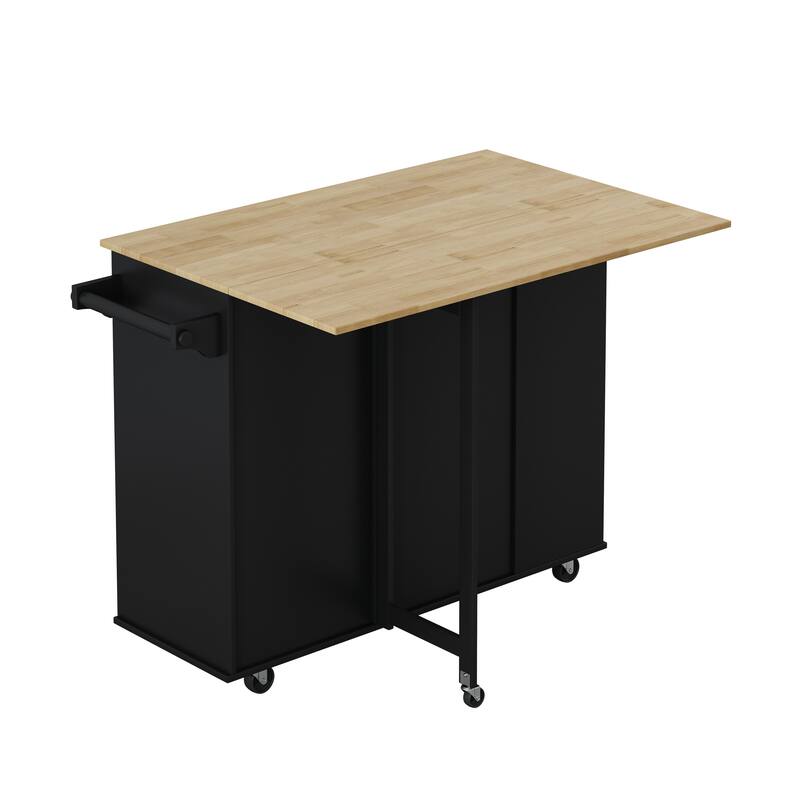 Rolling Kitchen Island on Wheels, Drop Leaf Kitchen Cart with Seating, Breakfast Bar Set with 2 Bar Stools and Wine Storage