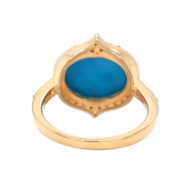 18K Yellow Gold Over Sterling Silver Sleeping Beauty Turquoise, White Natural Zircon Ring