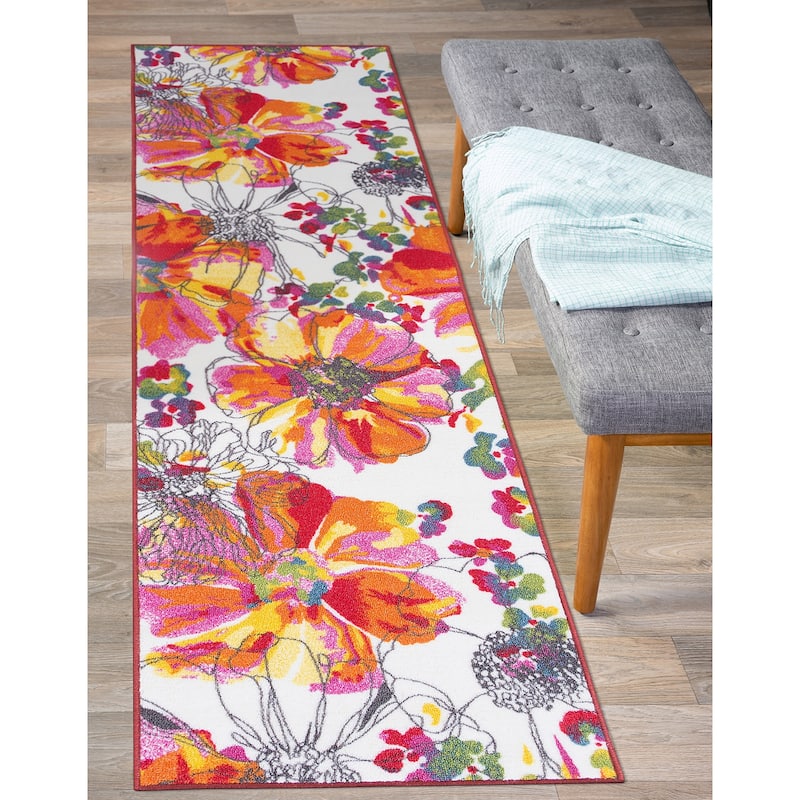 World Rug Gallery Modern Bright Flowers Non-Slip Area Rug Multi - 2' x 10' Runner - Multi