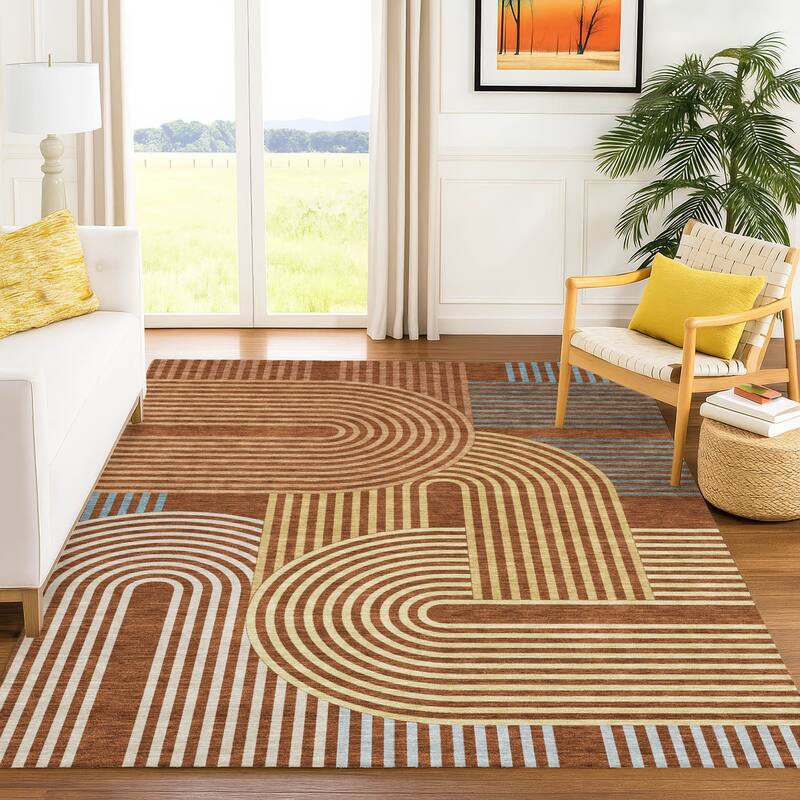 Machine Washable Indoor/ Outdoor Modern Basehor Chantille Rug