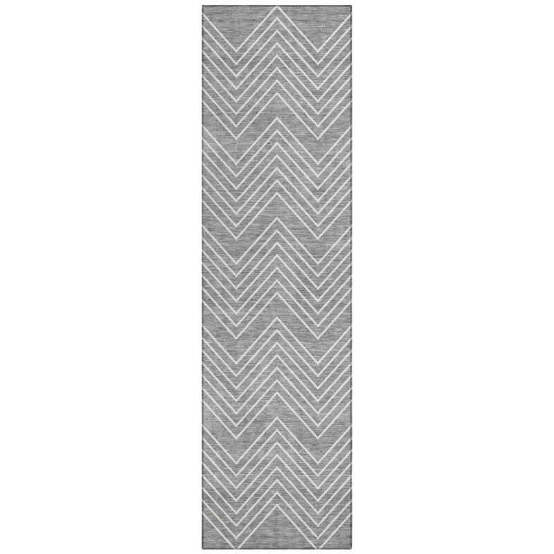 Machine Washable Indoor/ Outdoor Modern Chevron Chantille Rug