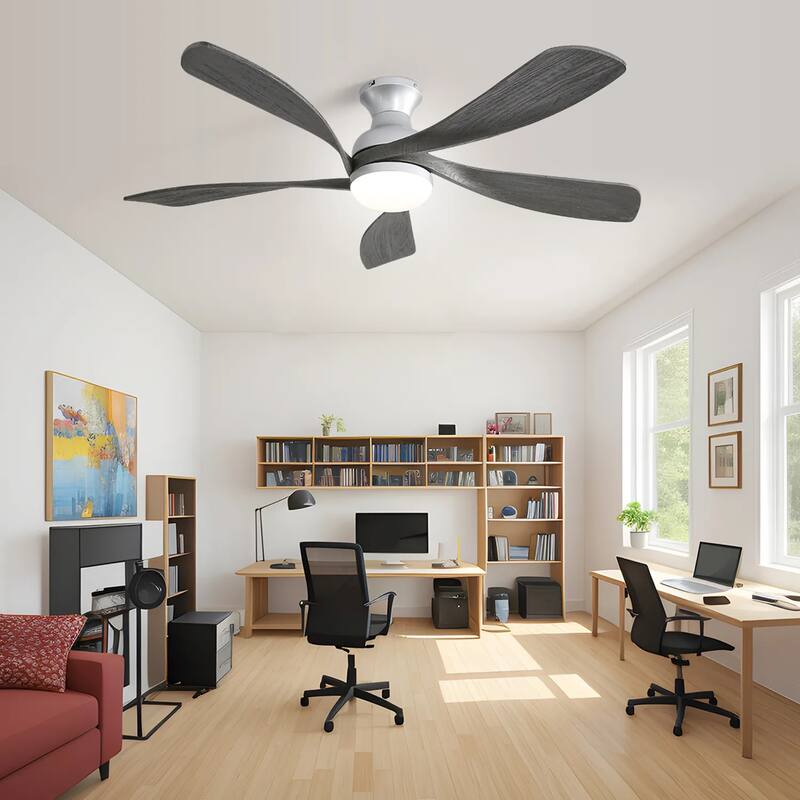 52 Inch Flush Mount Smart Ceiling Fan with Light, APP and Remote Control, Low Profile - 52 inch