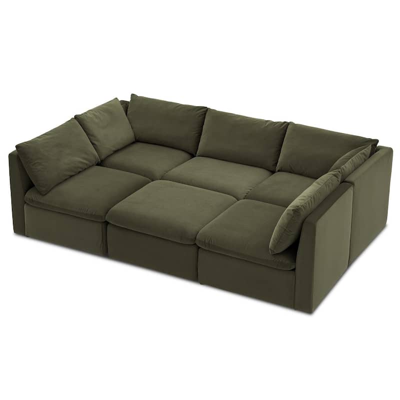 mopio Oversized Modular Sectional Sofa with Fully Removable Covers and Storage (Olive Green Velvet) - Olive - Symmetrical