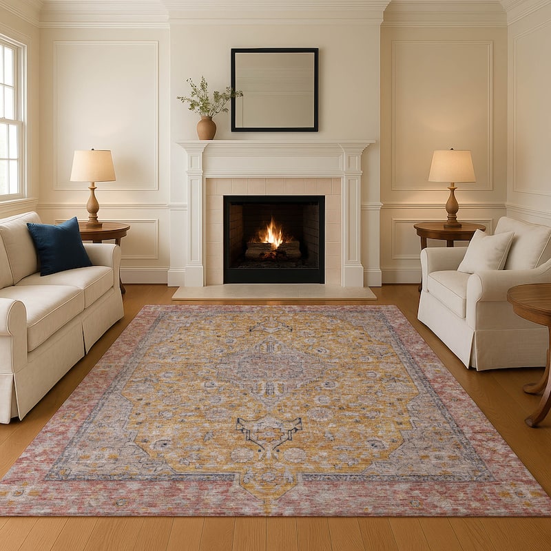 Premium Washable Super Soft Vintage Traditional Mayfield Rug - Gold - 5' x 7'6"