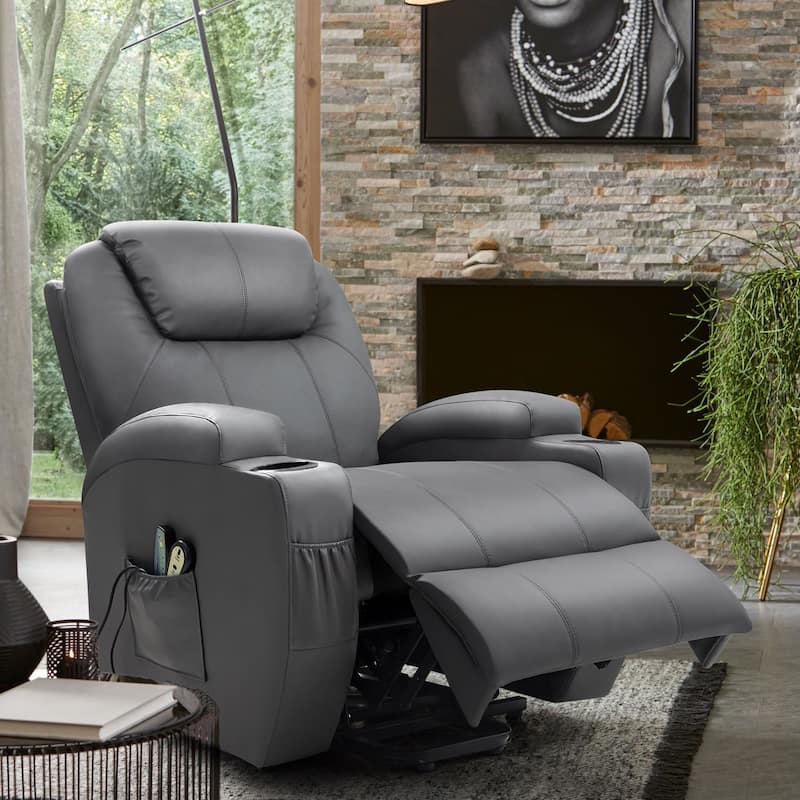 Homall Faux Leather Power Lift Recliner Chair with Massage and Heat - Grey
