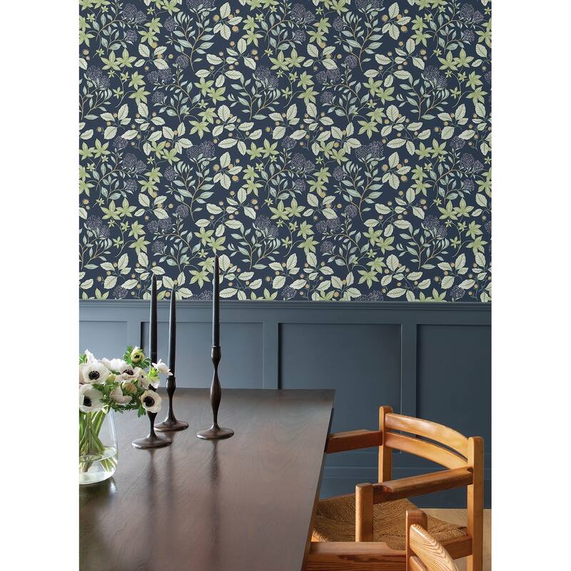 A-Street Prints Mildred Indigo Botanical Trail Wallpaper