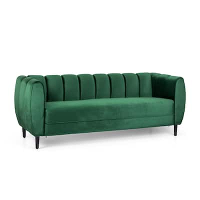 Orla Sofa, 83 Inch, Retro Channel Tufted Stitch Design, Green Velvet
