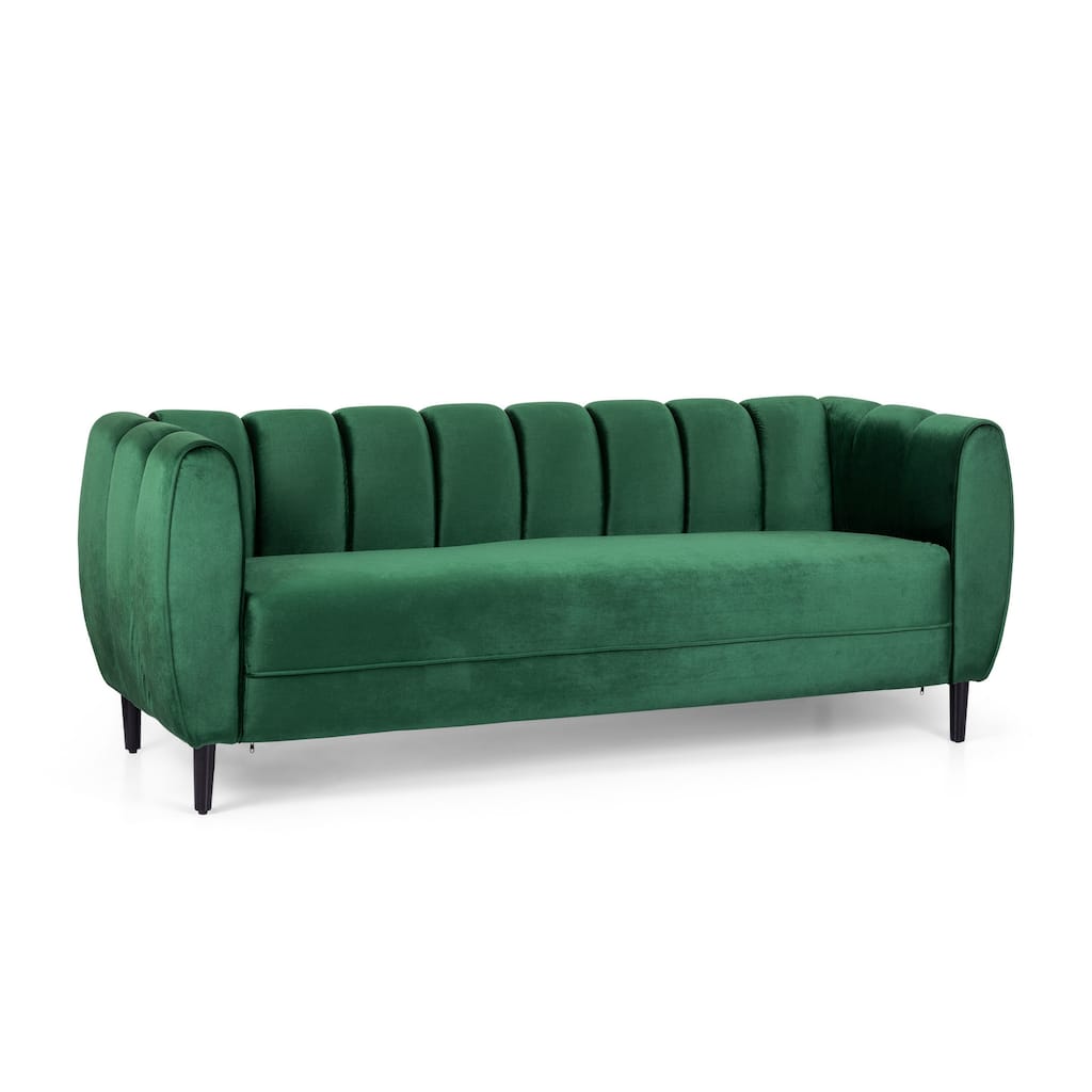 Orla Sofa, 83 Inch, Retro Channel Tufted Stitch Design, Green Velvet