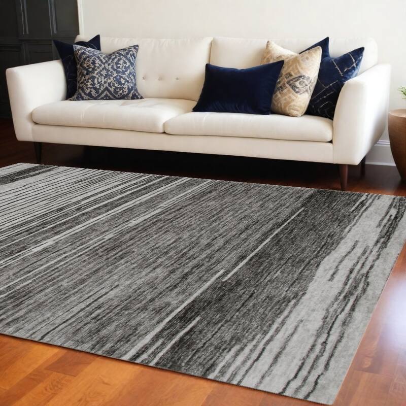 Mujax Power Loomed Distressed Abstract Non Skid Stain Resistant Durable Area Rug By HomeRoots - 8' X 11' - Gray and Black - Rectangle