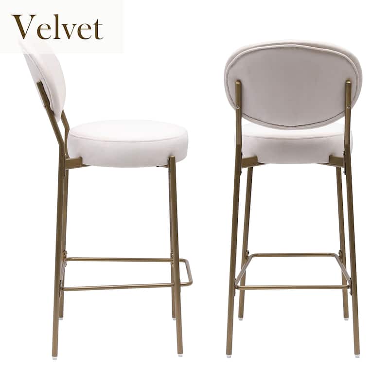 Upholstered Bar Stools Set of 2 with Backrest and Footrest,Metal Legs