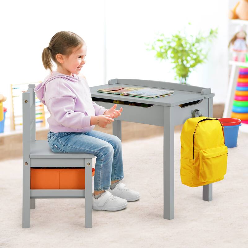 Gymax Kids Table and Chair Set Wood Activity Study Desk w/ Storage