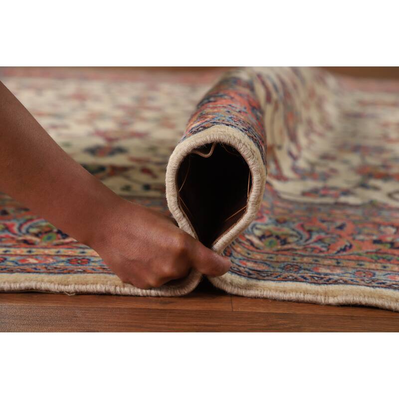Hand Knotted Oriental 100% Wool Carpet Traditional All-Over Beige & Ivories Sarouk Area Rug - 9' 10'' X 6' 7''