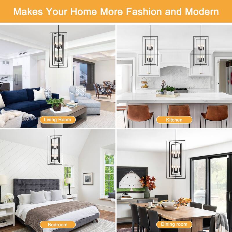 15.75inch Simple and fashionable 8 light double tier pendant with 3 tier rotatable metal frame without bulb
