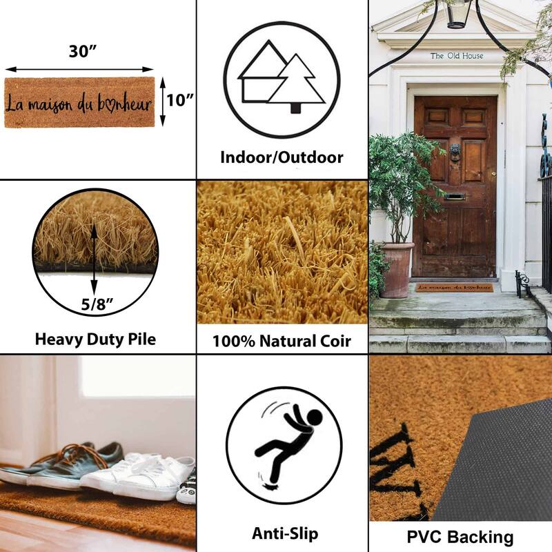 La Maison du Bonheur 30x10 Long Sheltered Front Door Mat Coco Natural