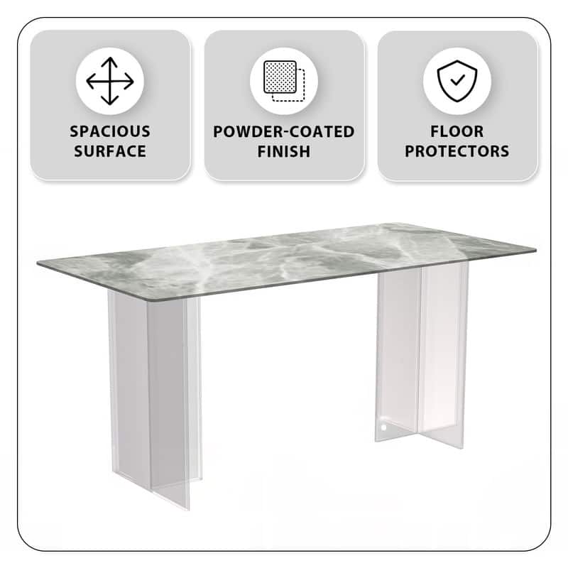 Kova Modern Contemporary Rectangular Dining Table with Sintered Stone or Glass Top, Acrylic Base for Dining or Entertainment