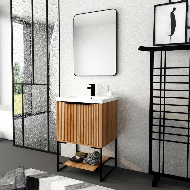 24 inch Plywood Freestanding Bathroom Vanity Set with Integrated Resin Sink