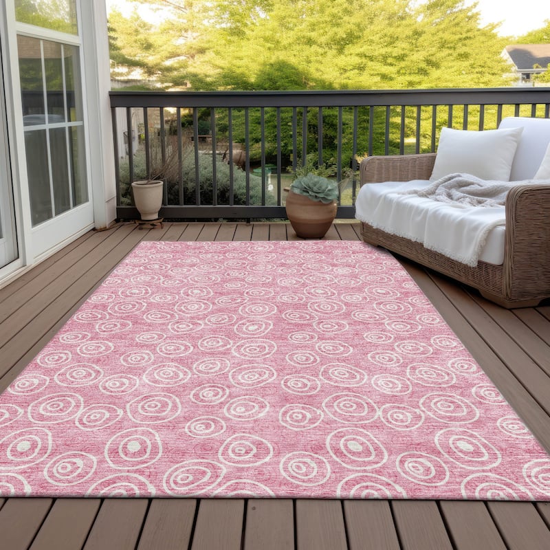 Machine Washable Indoor/ Outdoor Chantille Contemporary Bubbles Rug - Pink - 3' x 5'