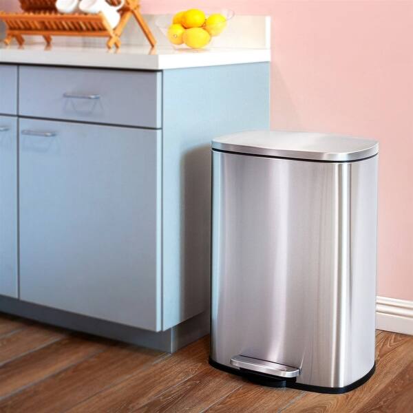 13 Gallon Stainless Steel Kitchen Trash Can with Step Open Lid - Bed ...