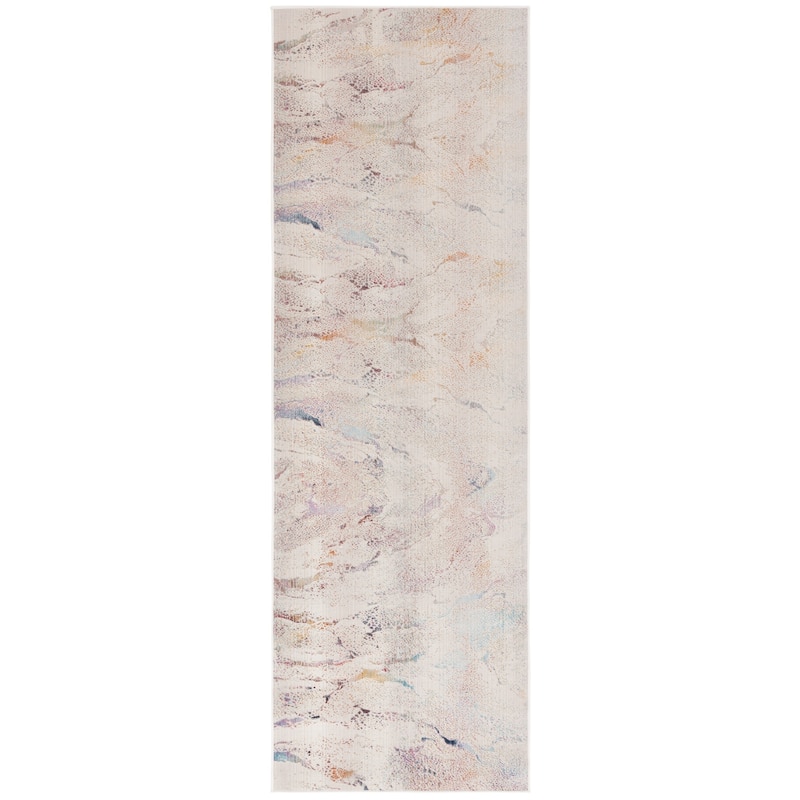 SAFAVIEH Rainbow Elfriede Indoor/Outdoor Boho Waterproof Patio Backyard Rug - 2'6" x 8' Runner - Ivory/Blue Gold