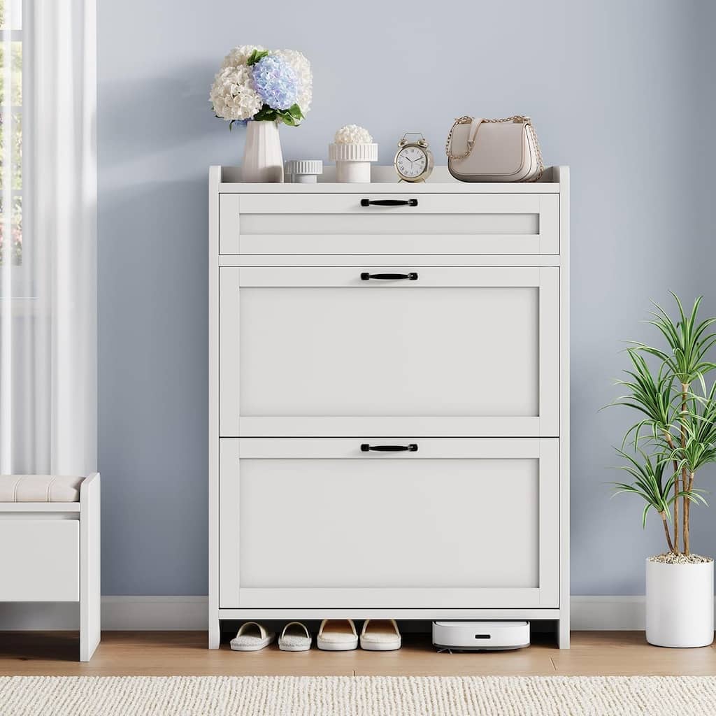 Freestanding Shoe Storage Cabinet Organizer with 2 Flip Drawers for Entryway Hallway Living Room