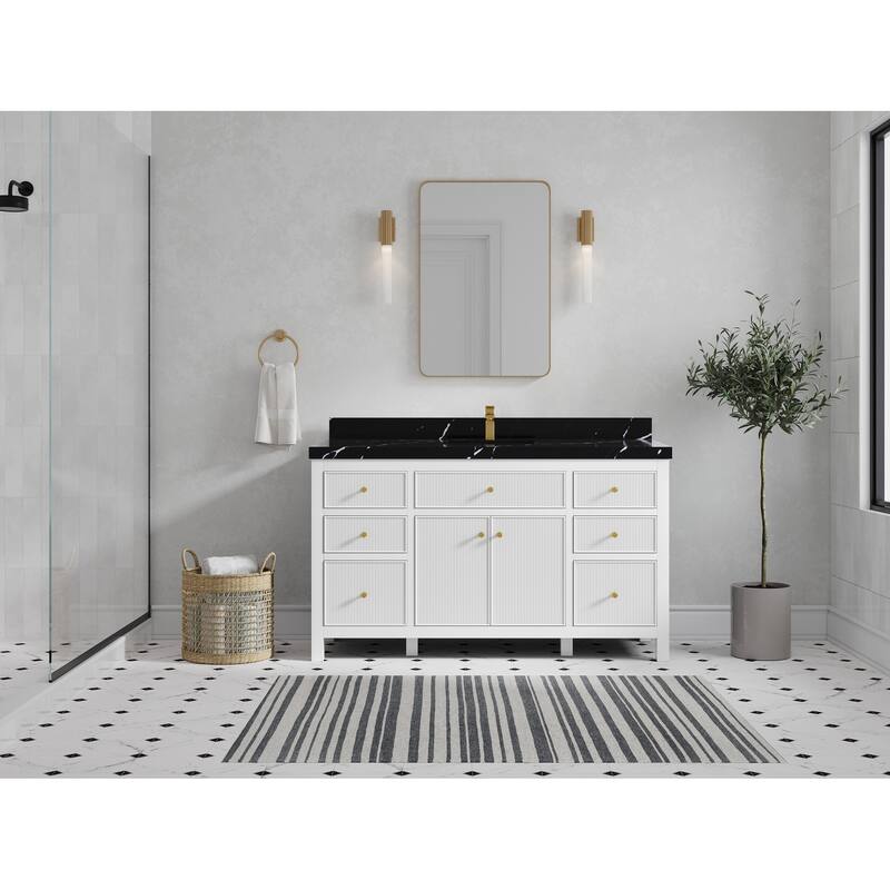Willow Collections 60 in W x 22 in D Sonoma Free Standing Reeded Single Sink Bathroom Vanity with Countertop