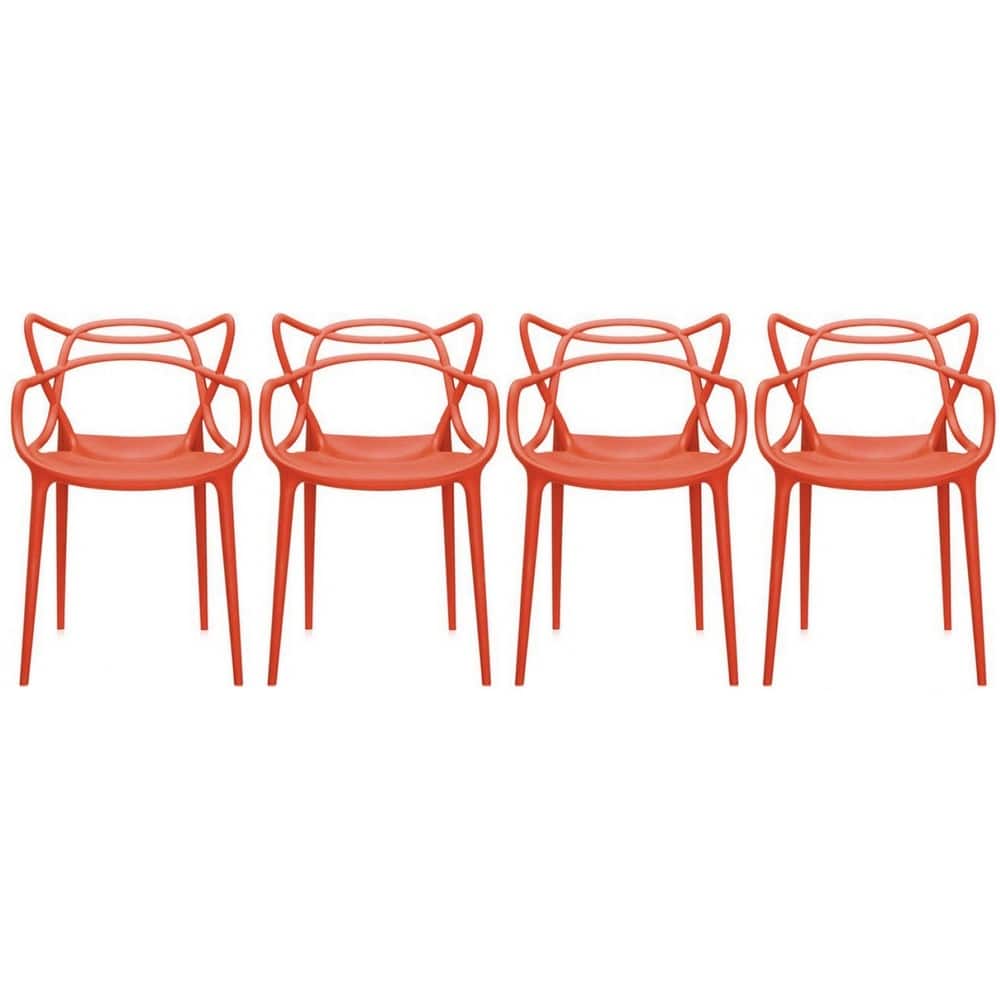 Set of 4 Modern Stackable Dining Chairs, Contemporary Plastic Patio Chair for Indoor Kitchen or Outdoor use, Green