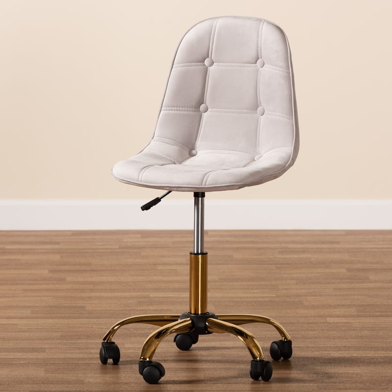 Kabira Contemporary Glam and Luxe Velvet Fabric and Gold Metal Swivel Office chair
