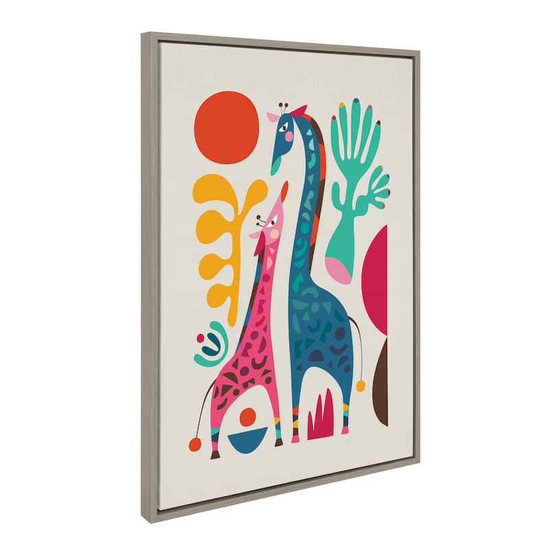 Kate and Laurel Sylvie Giraffe Love Framed Canvas by Rachel Lee - 23x33 - Plastic - Grey