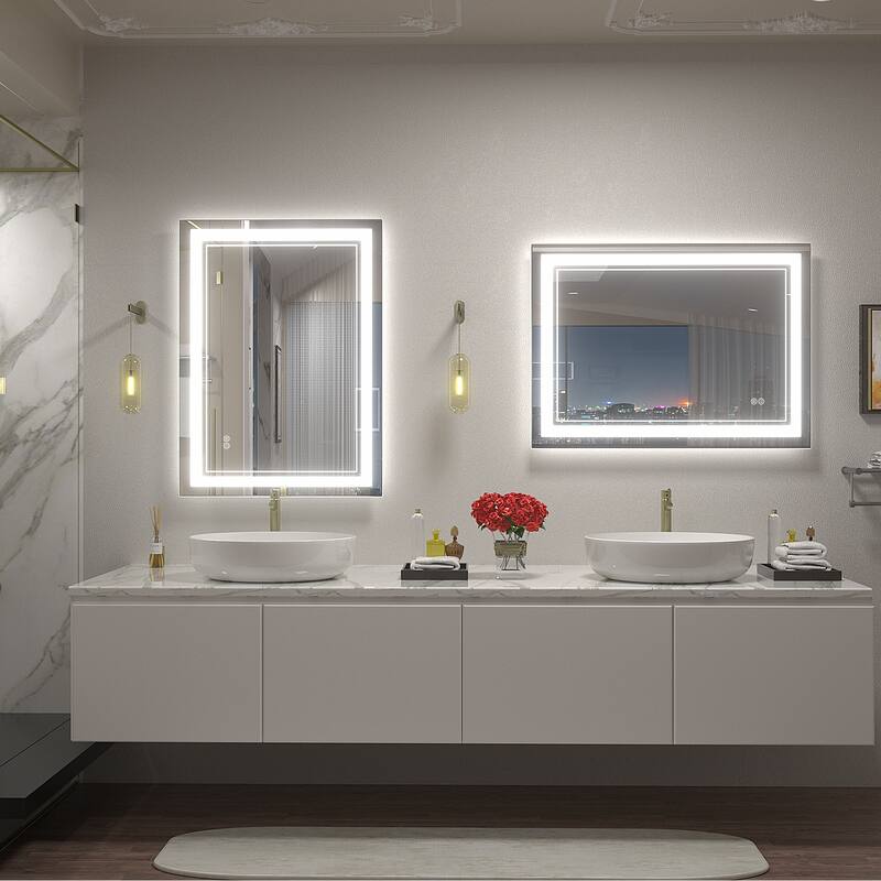 KIOTEE Frameless Front lit LED Lighted Anti-Fog Tempered Glass Bathroom Vanity Mirror with ETL and 3-Year Warranty