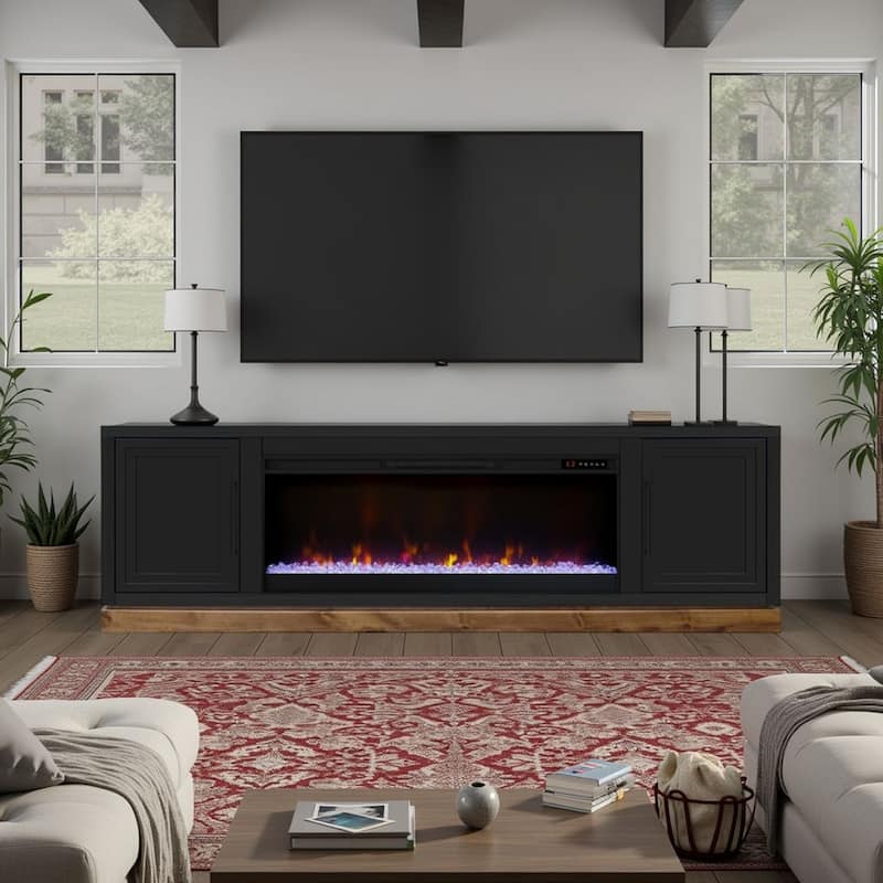 Bridgevine Home Nora 81 inch Fireplace TV Stand, for TVs up to 90 inches, Two-Tone Finish - Black and Whiskey