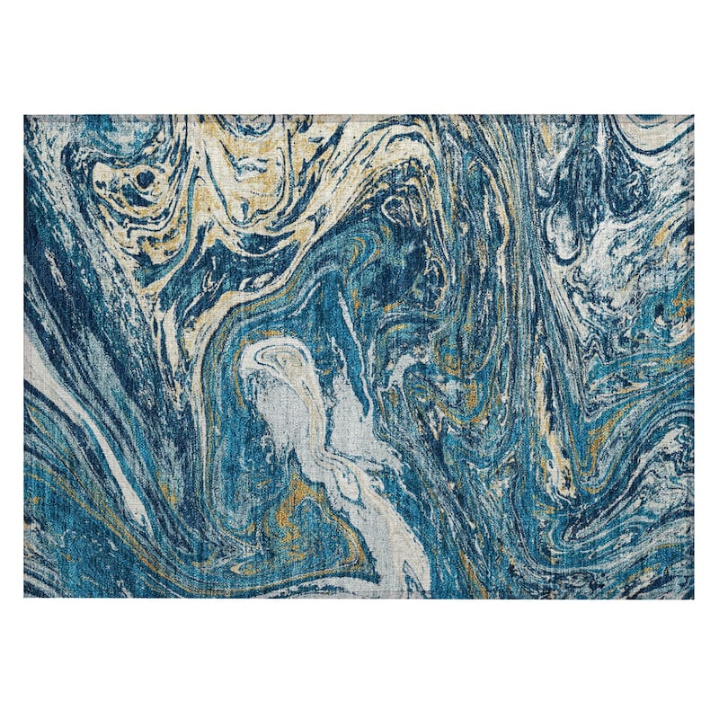 Machine Washable Indoor/ Outdoor Abstract Brushstroke Chantille Rug