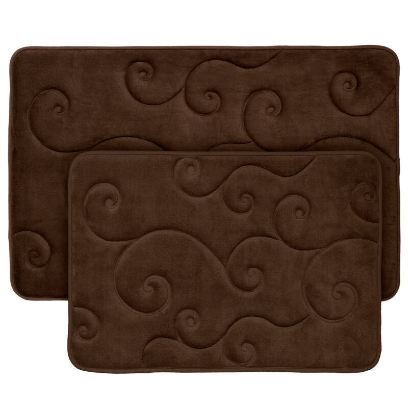 Bathroom Rug Set of 2 – Memory Foam Bath Mats with Embossed Coral Fleece Top by Windsor Home