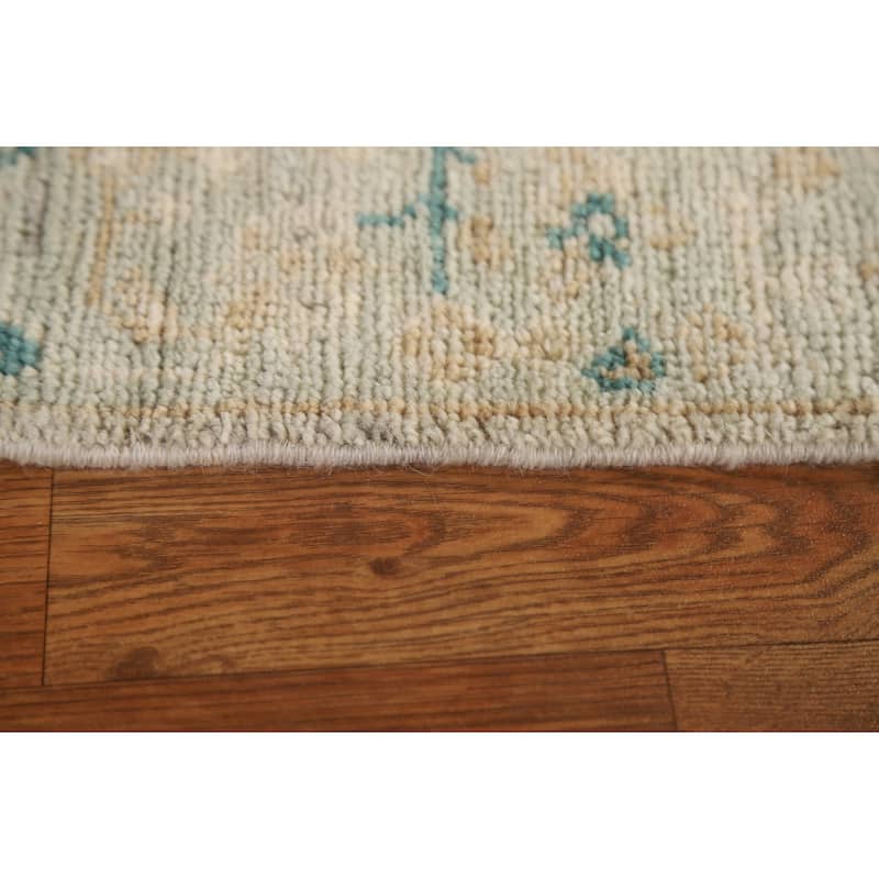Hand Knotted Oriental 100% Wool Carpet Transitional Floral Green Oushak Area Rug - 2' 9'' X 1' 11''